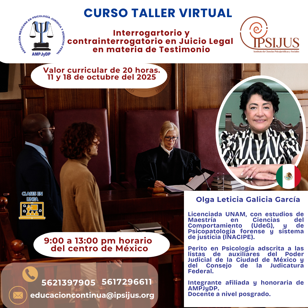 Curso-Taller.  “Interrogatorio y contrainterrogatorio en Juicio Legal en materia de Testimonio”.